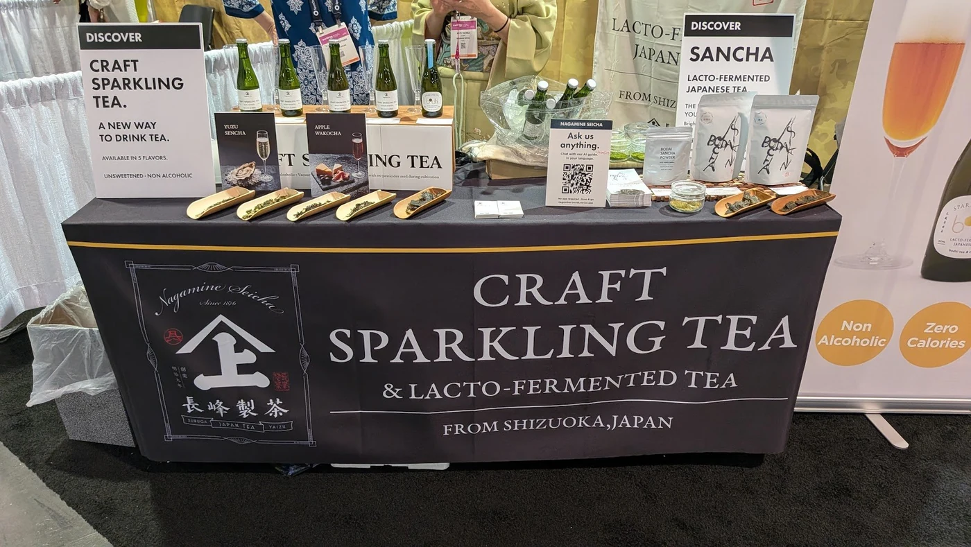 bodhi sparkling tea bottle on a dining table — Japanese craft sparkling tea, lacto-fermented, sugar-free, non-alcoholic